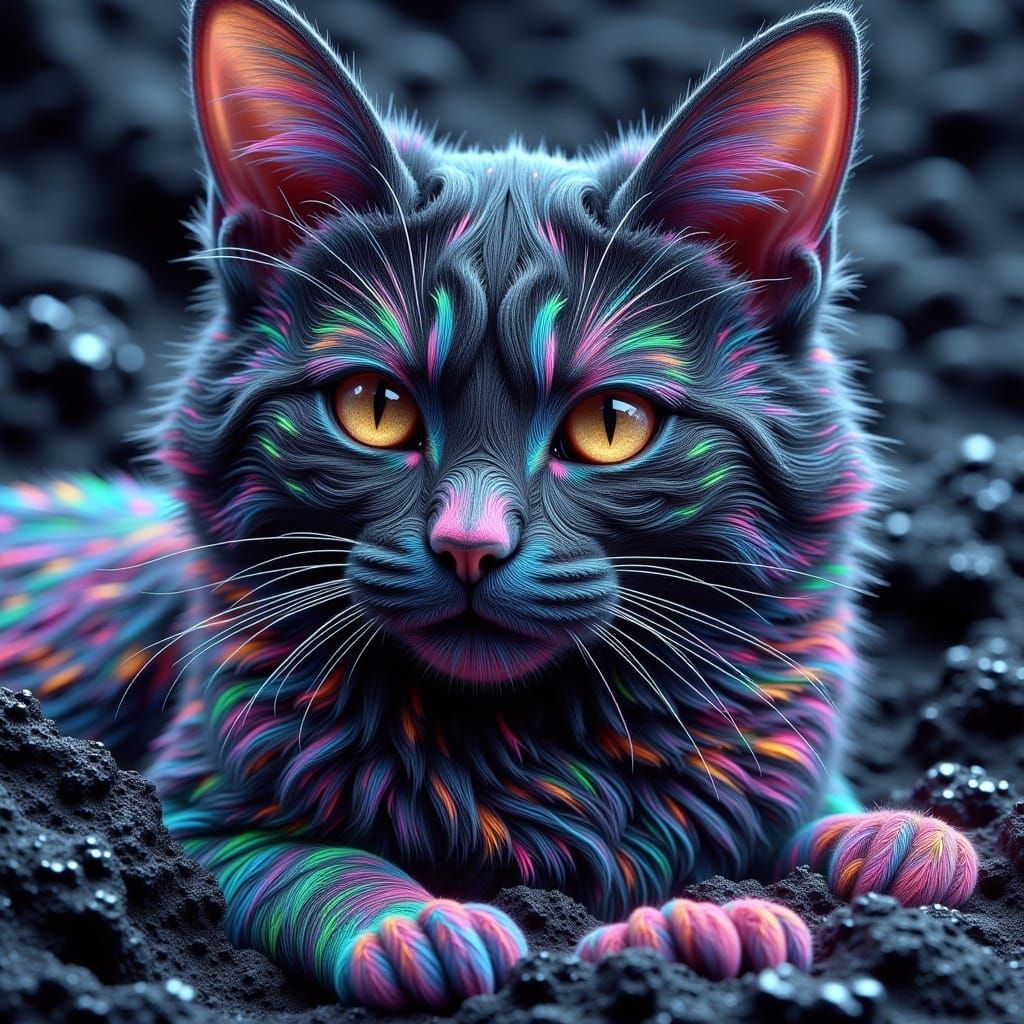 Ethereal Glittercore Feline Whirlwind in Darkened Ink