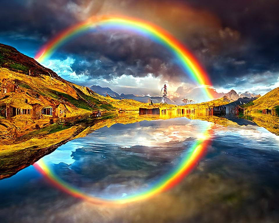 Vibrant Epic Landscape with Majestic Rainbow Reflections