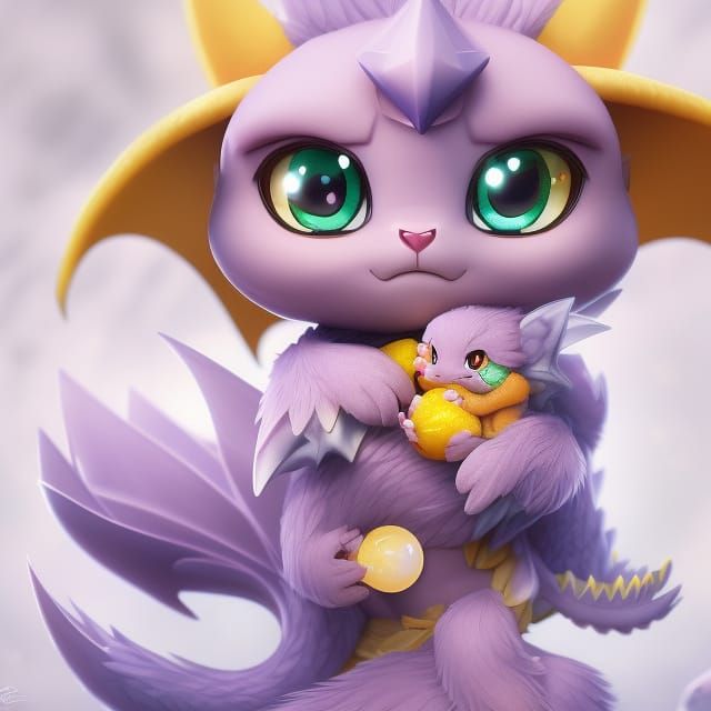 Whimsical Chibi Dragon Guarding Citron Gemstone