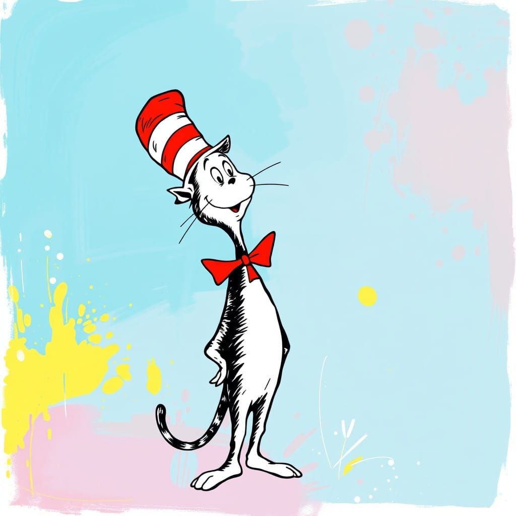 Whimsical Cat in the Hat Vector Art in Dr. Seuss Style