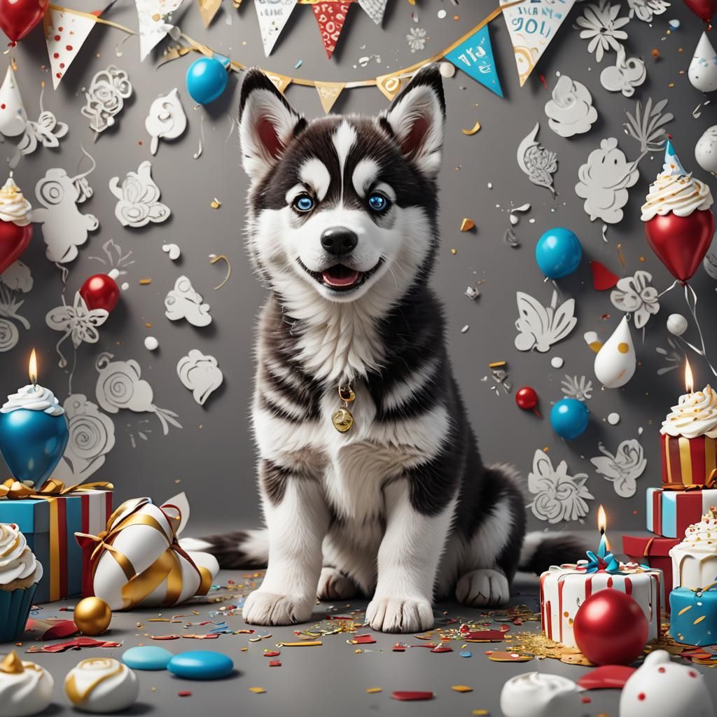 Birthday Husky Invitation in Vibrant Fantasy Style