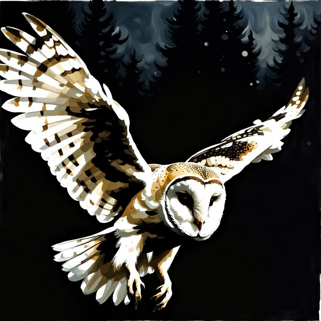 Surreal Owl Takes Flight Under Starlit Night Sky in Hyperrea...