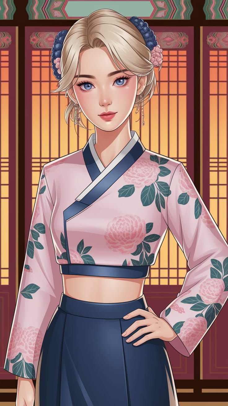 Korean Woman in Hanbok, Shoujo Anime Style