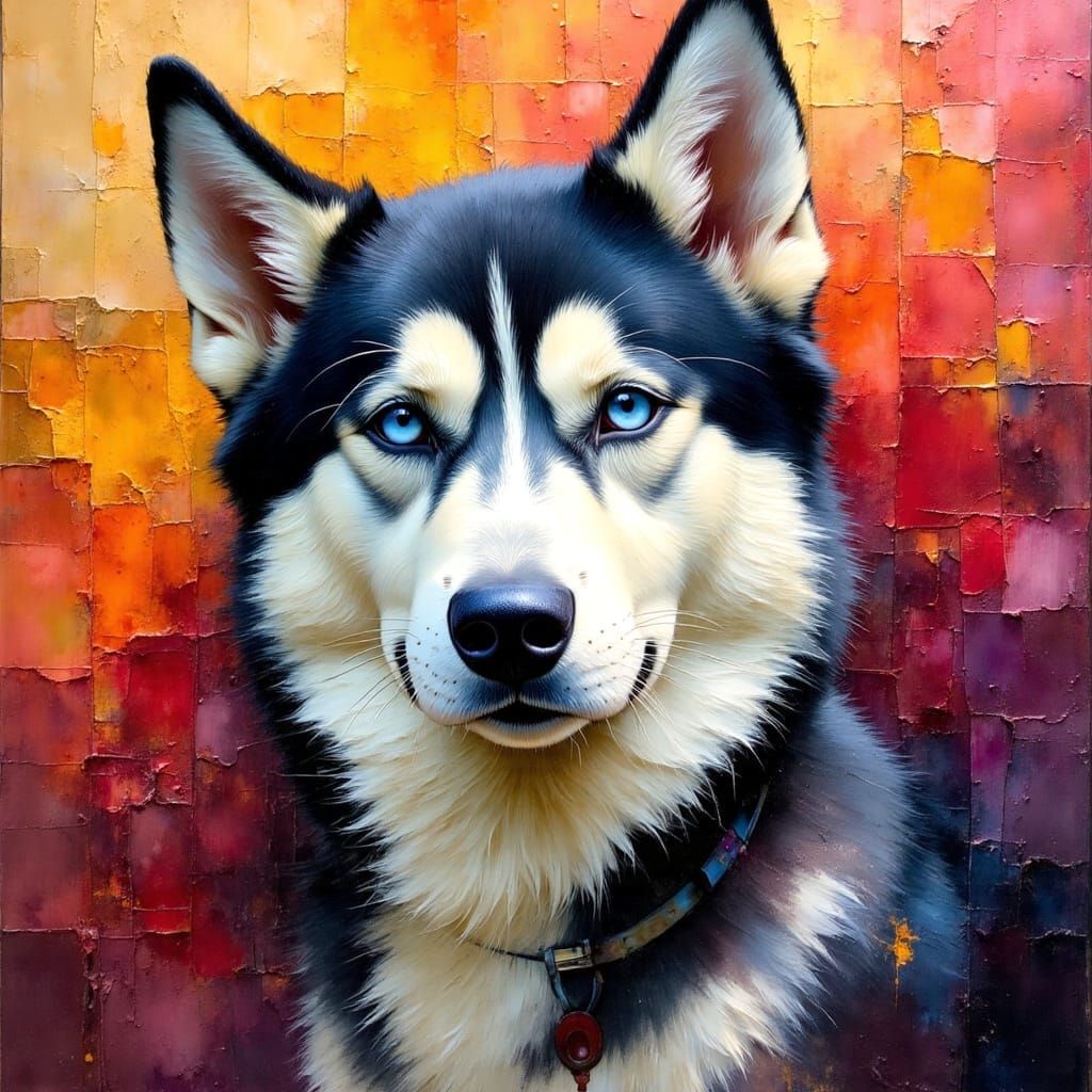 Husky Portrait Oil Painting with Dappled Light