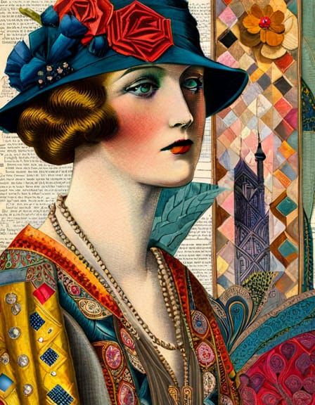 Ethereal 1920s Fashion Illustration in Mixed Media