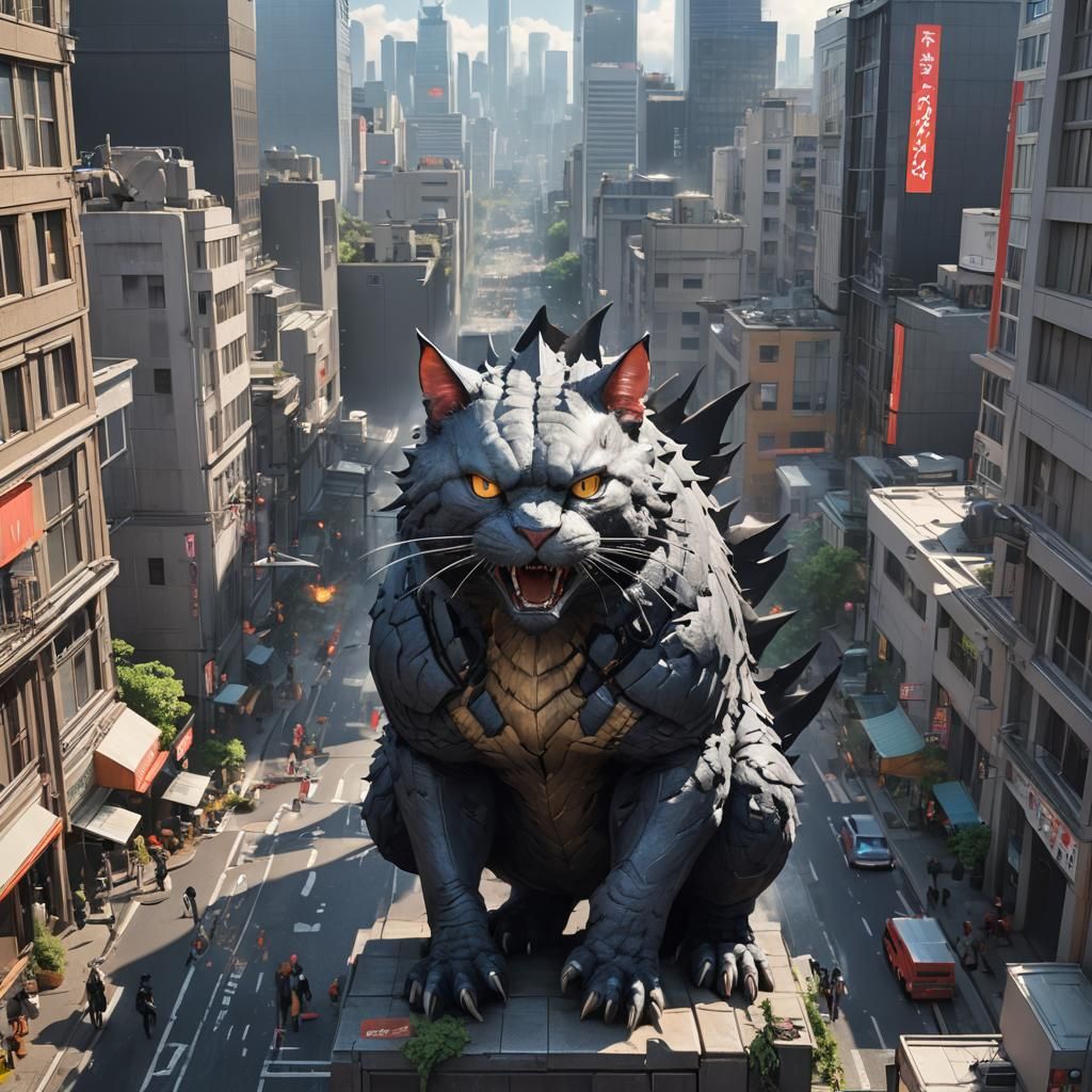 Cyberpunk Anime Goddess Catzilla in 8K Resolution