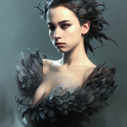 Black Swan Portrait in Hyperdetailed Digital Art Style