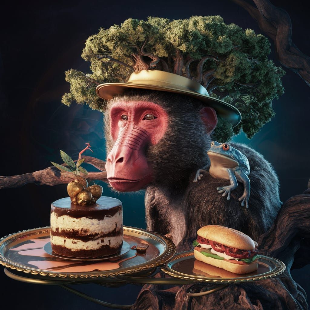 Surreal Baboon Tree with Golden Hat Digital Art