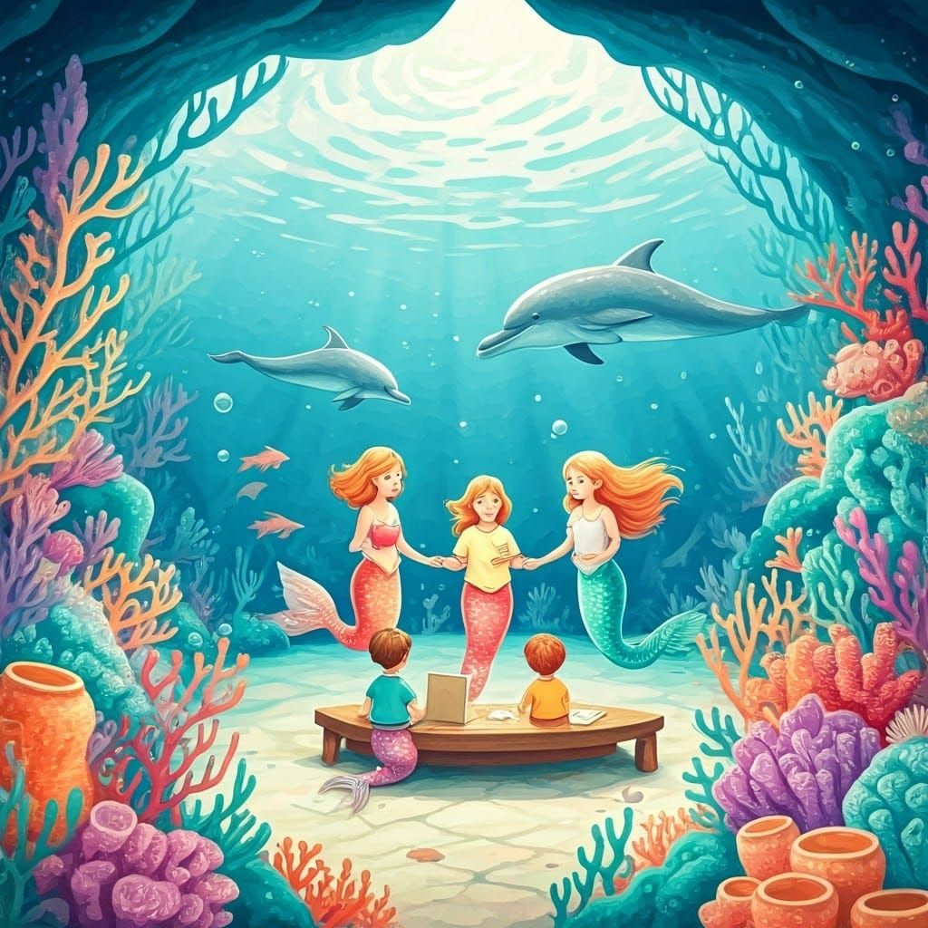 Underwater Mermaid Classroom in Watercolor Style
