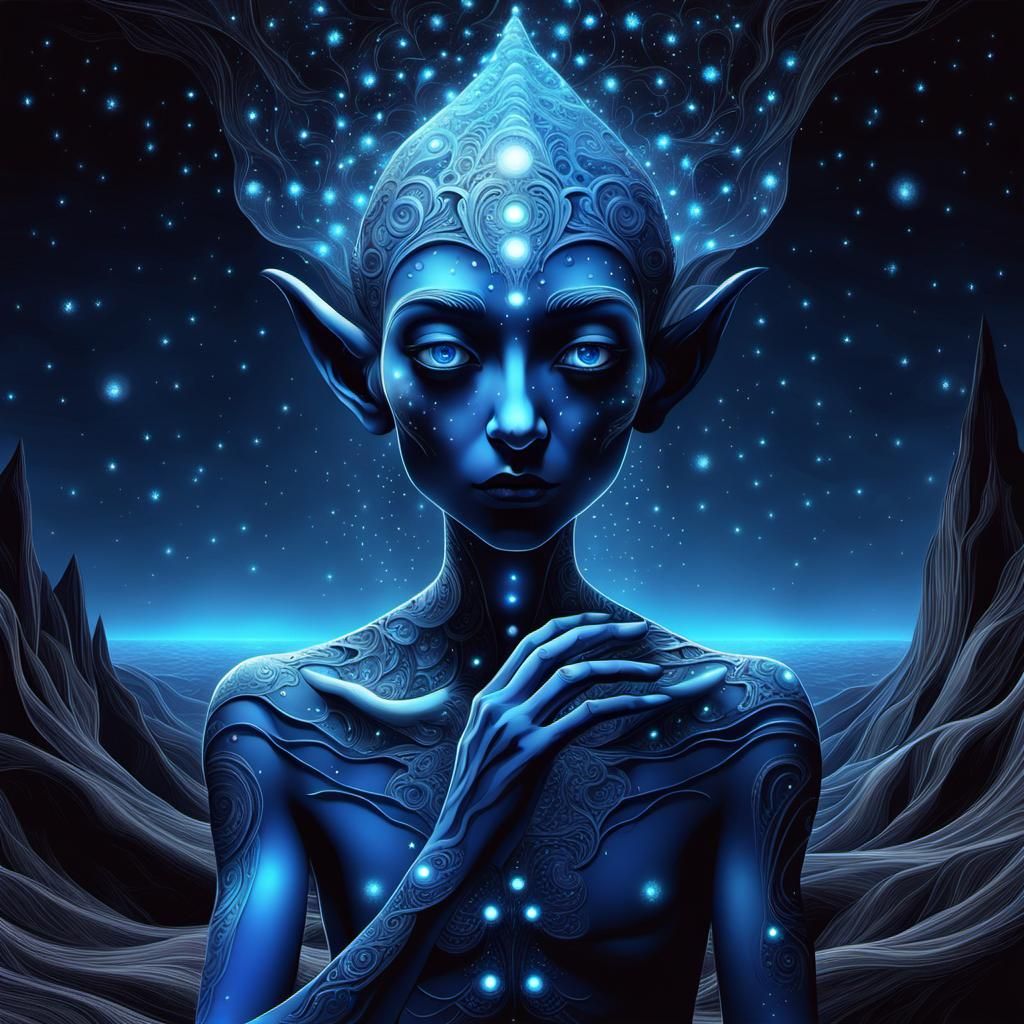 Surrealist Elf Contemplates Ephemeral Existence Under Cosmic...