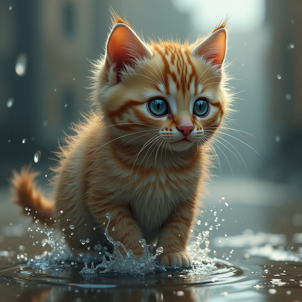 Mother Comforts a Drenched Kitten in Her Arms