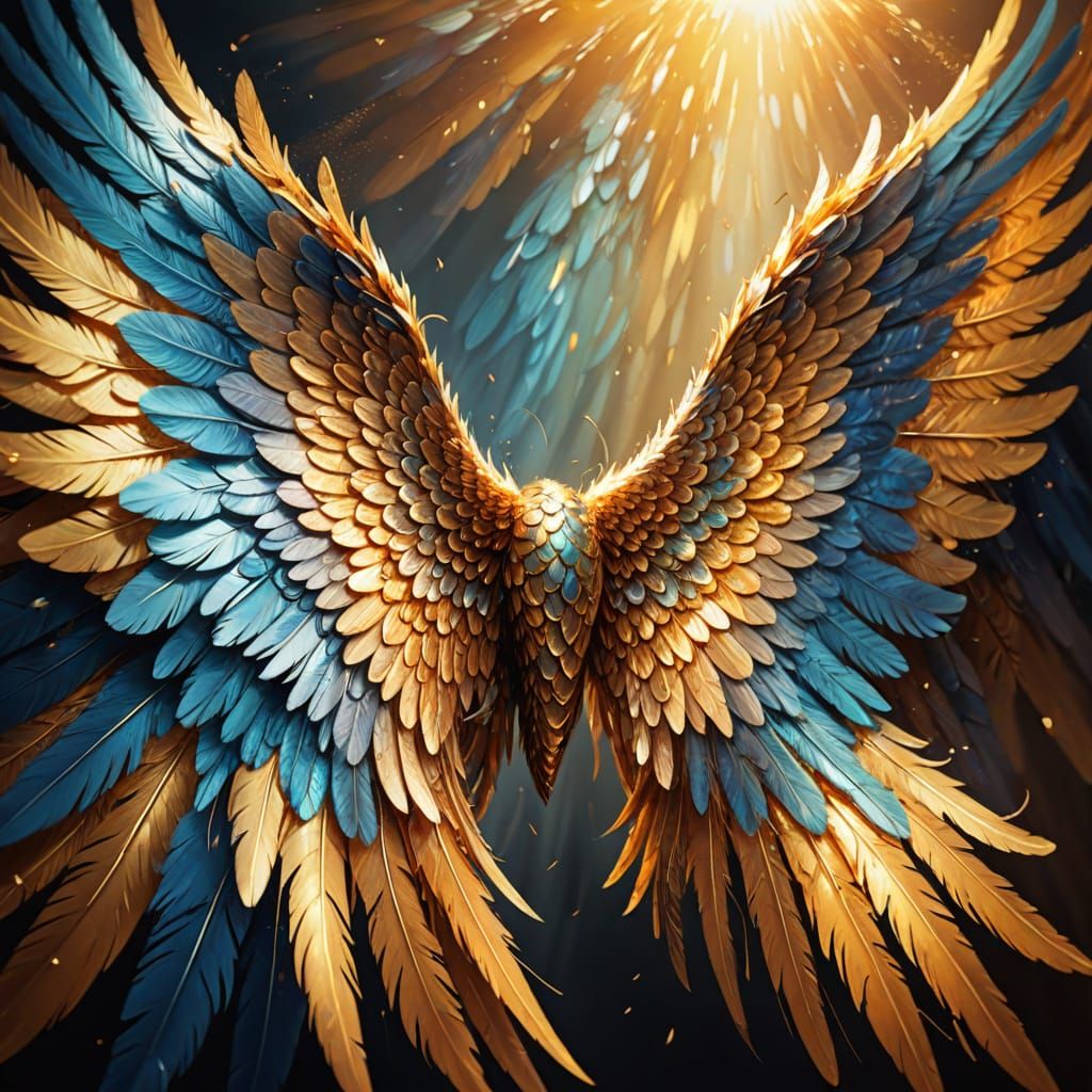 Iridescent Angel Wings in Oil Painting Style