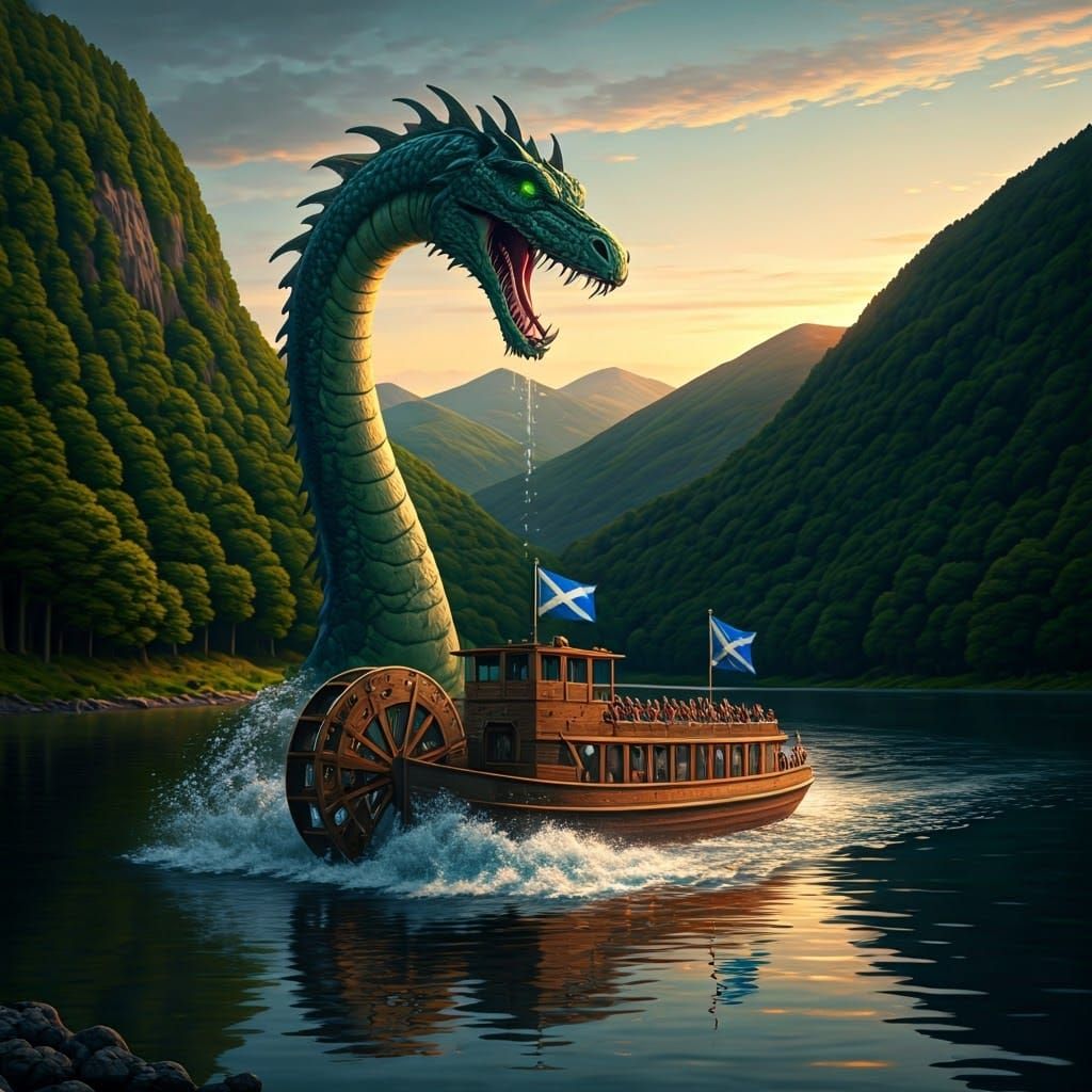 Scottish Loch Monster Inspects Waterwheel-Powered Tourist Bo...