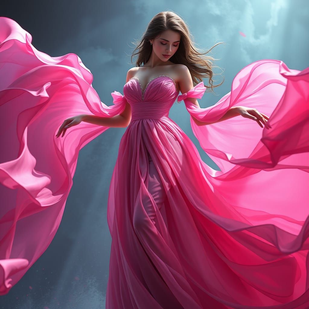 Ethereal Pink Gown in a Fantasy Realm