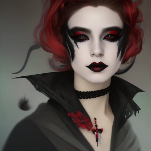 Young Gothic lady with cat’s-eye eyeliner and smoky black ey...