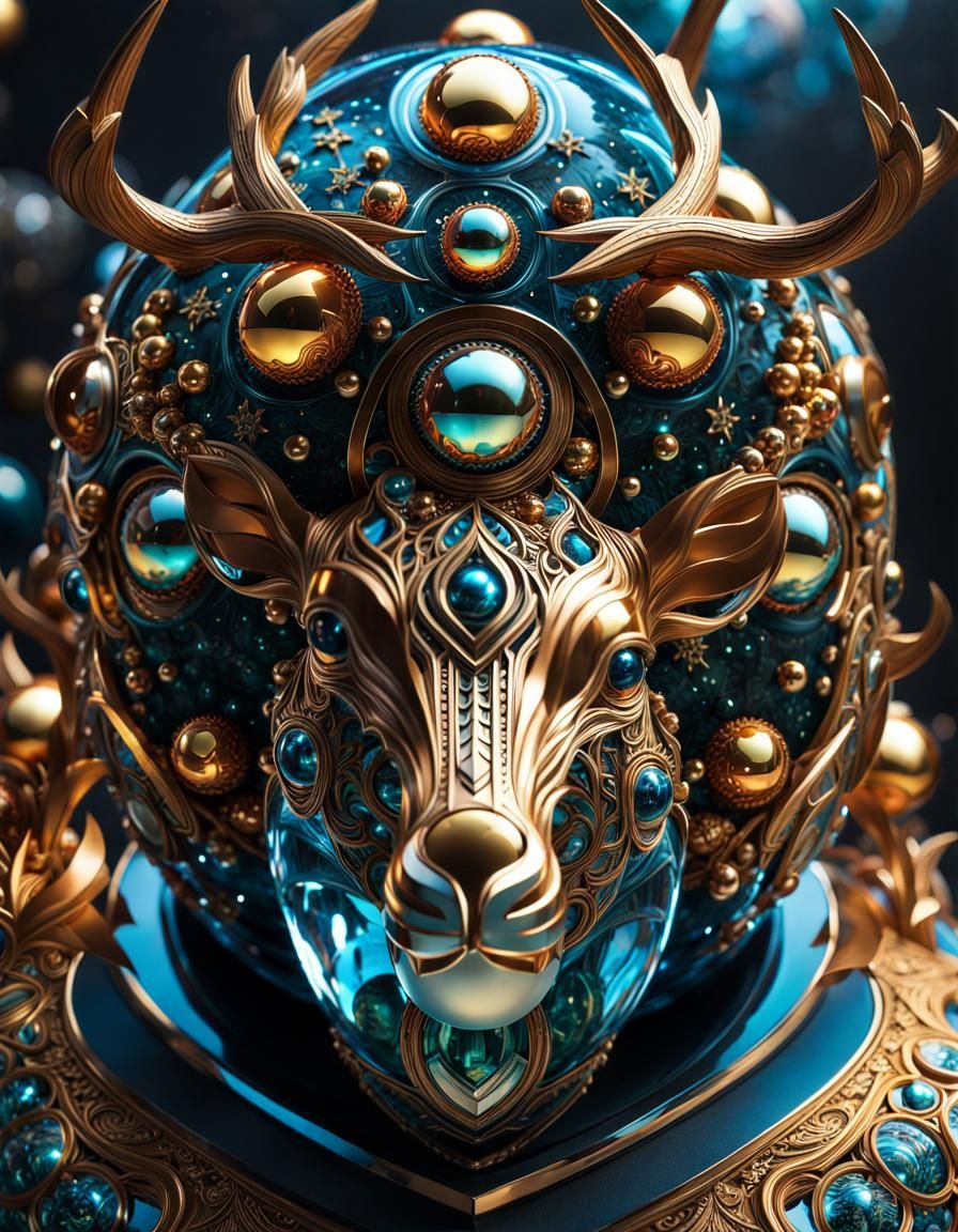 Majestic Hyperrealistic Deer Goddess in a Sparkling Glass Or...