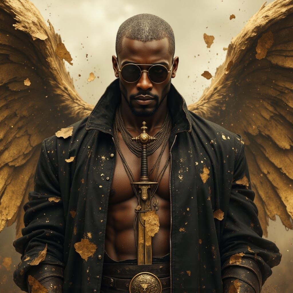 African Winged Warrior Angel in Vogue Style