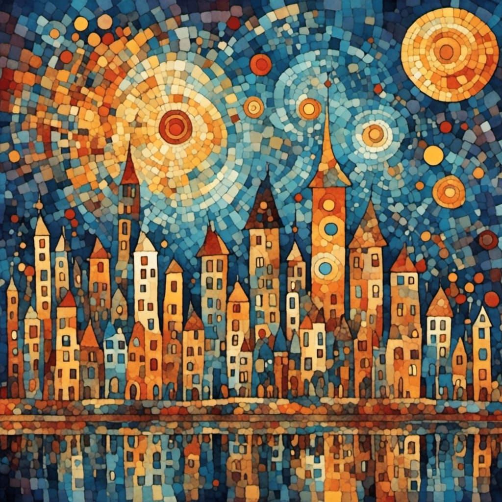 Ethereal Cityscape with Geometric Abstractions in a Fusion o...