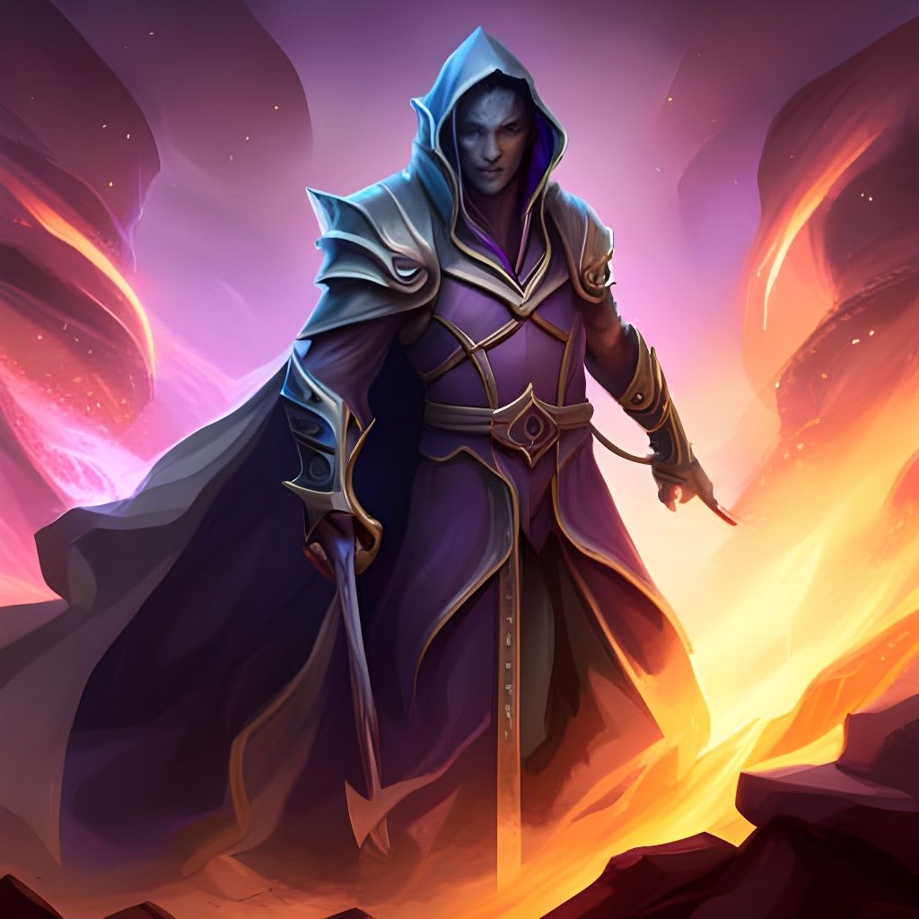 Grey Sorcerer with Purple Flames in Cave