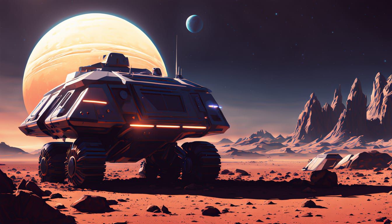 Gigantic Interplanetary Explorer Vehicle in Moody Sci-Fi Lan...