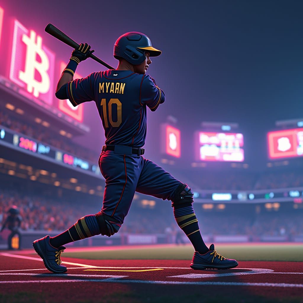 Cyberpunk Baseball Player Hits Bitcoin Homerun