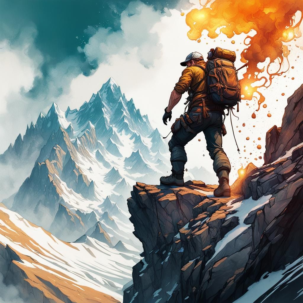 Surreal Mountain Climber in a Fantasy Art Style
