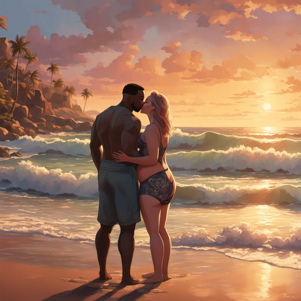 Romantic Beach Moment in Warm Golden Light