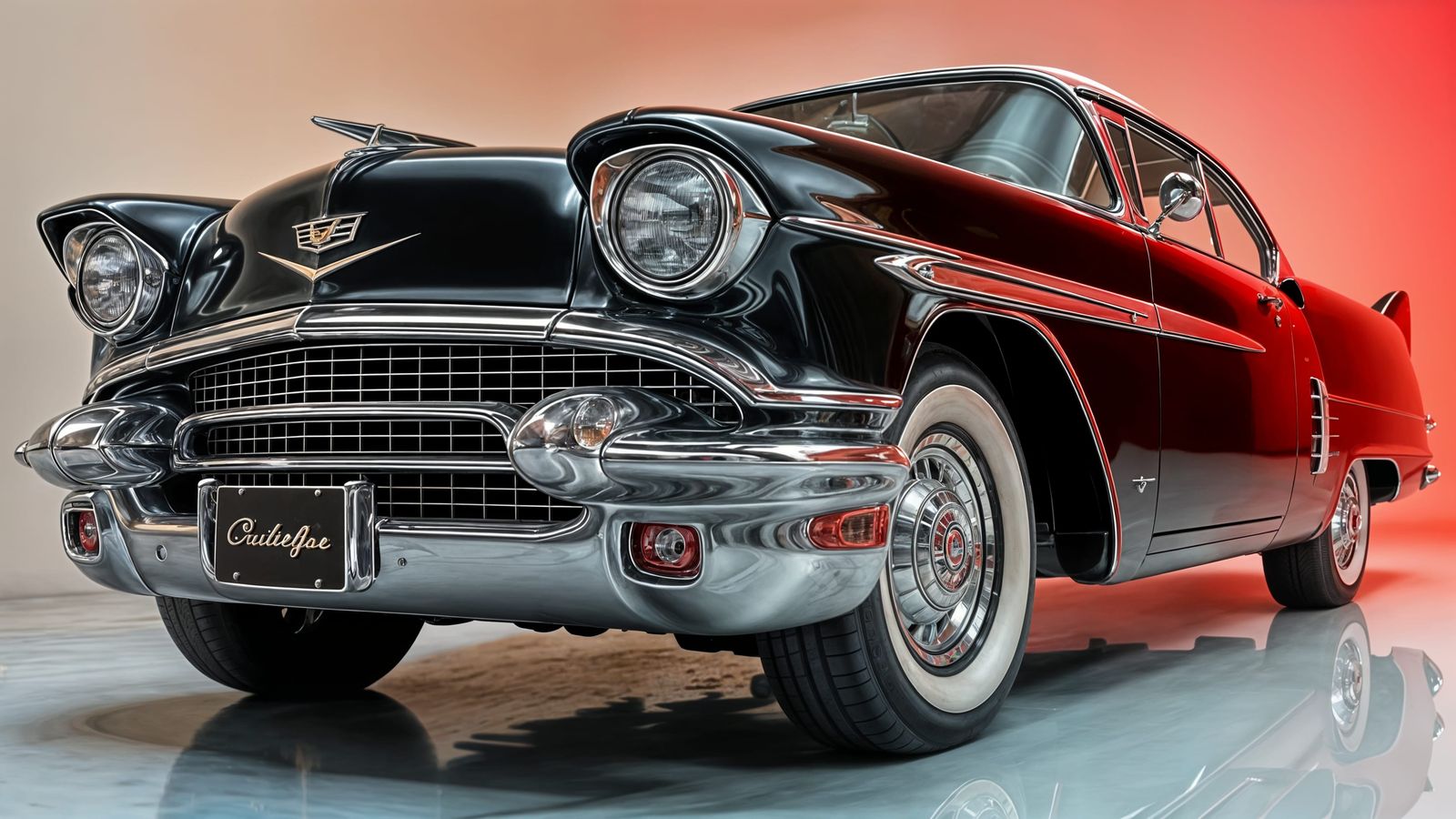 Vintage 1958 Cadillac Coupe DeVille in Glossy Black Chrome