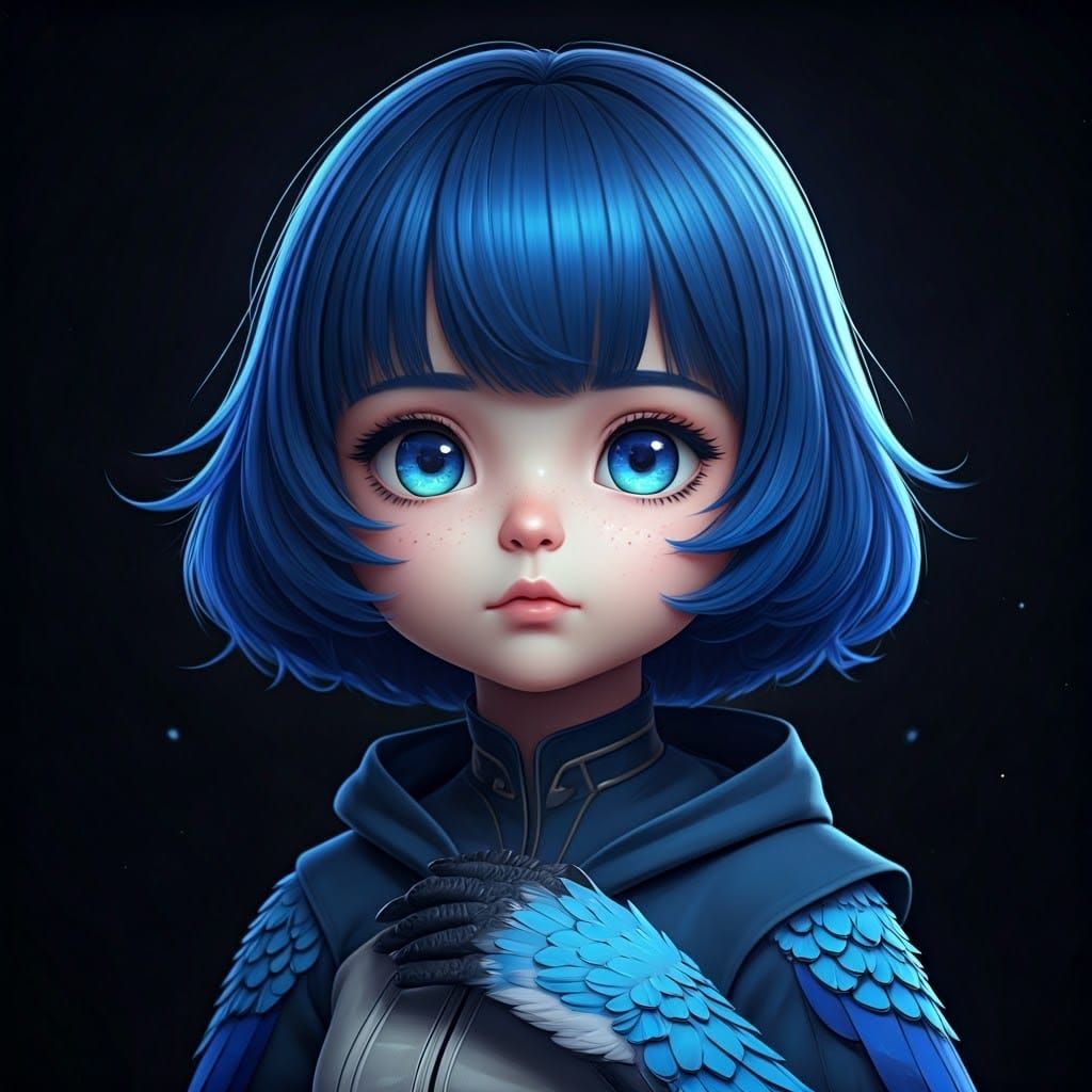 Blue Jay Girl: Vivid Anime-Inspired Art in 8K Resolution