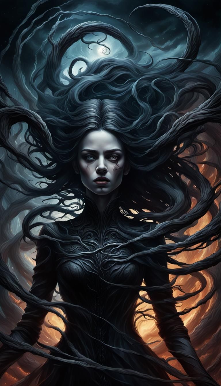 Nightmarish Woman in Dark Fantasy Nightmare Realm