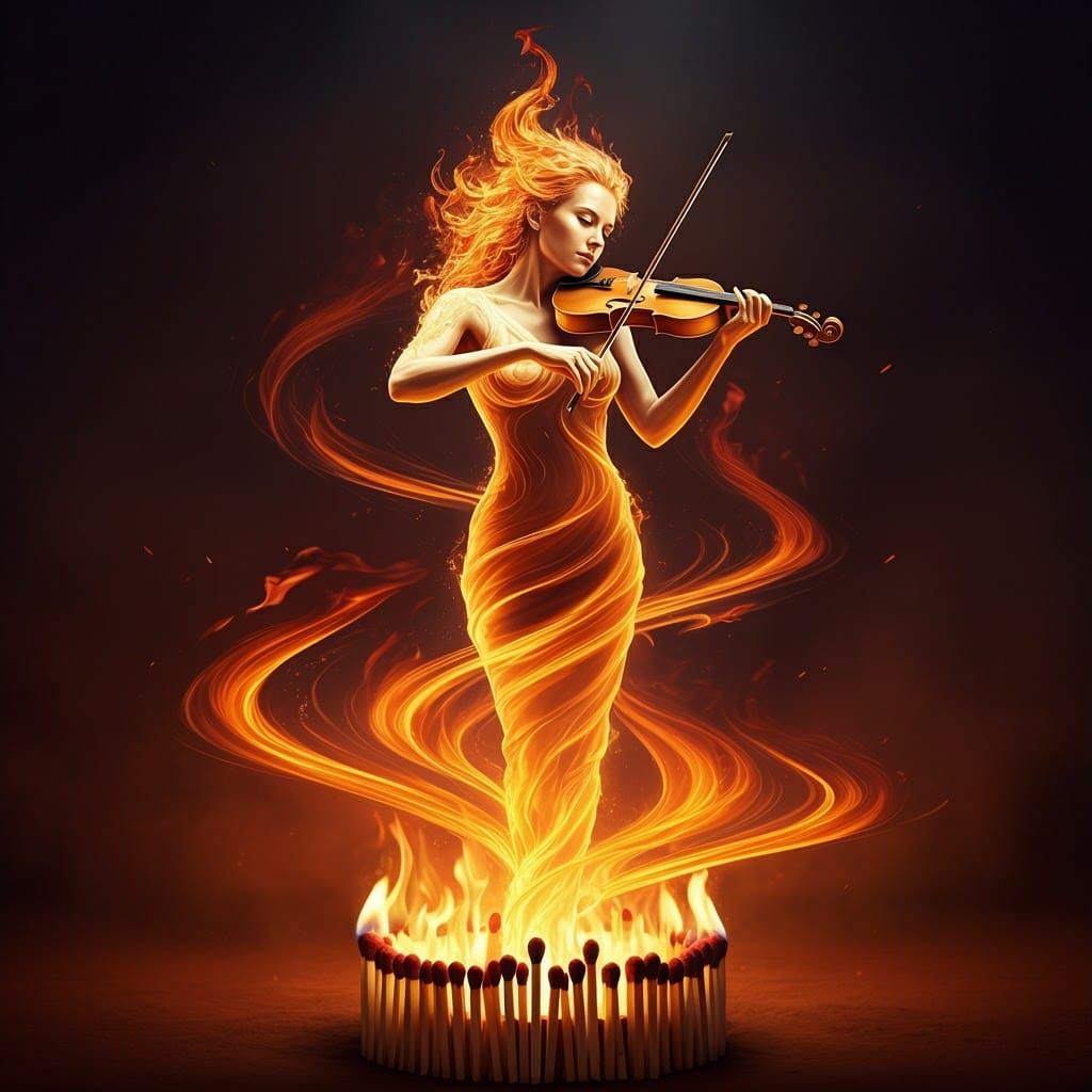 Ethereal Fire Musician in Dramatic Contrast