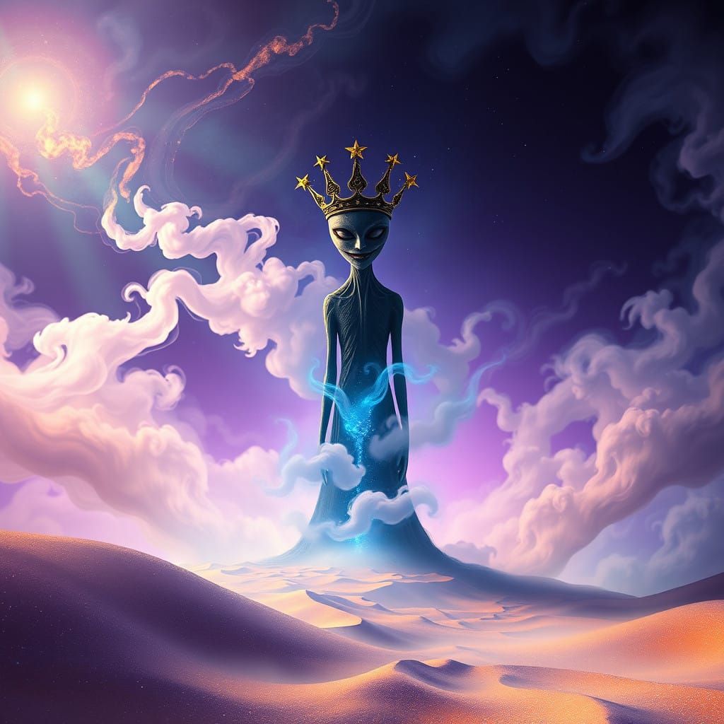 Sinister Dreamscape Figure in Ethereal Landscape