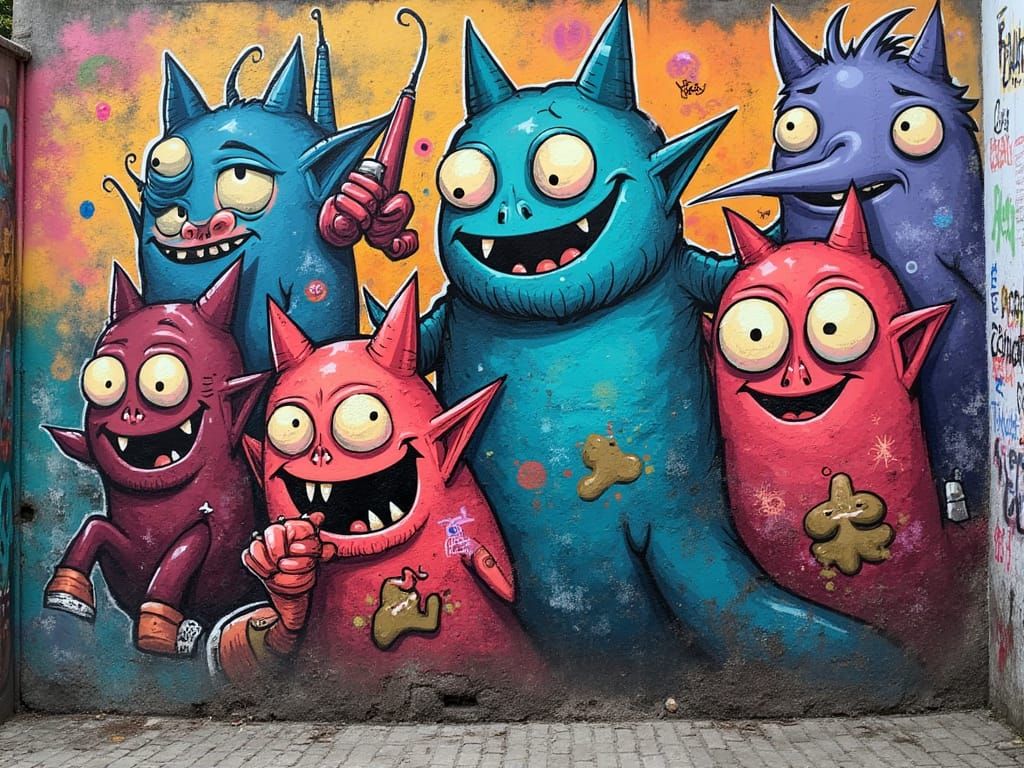 Graffiti Mural Wall with Random Goons