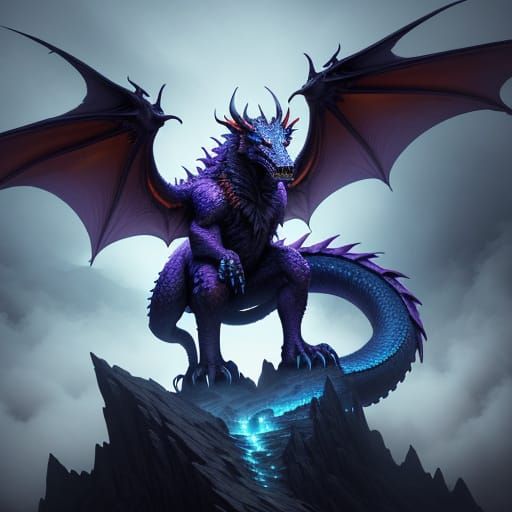 Majestic Dragon Dominates Mountain Peak in Vibrant Oil Paint...