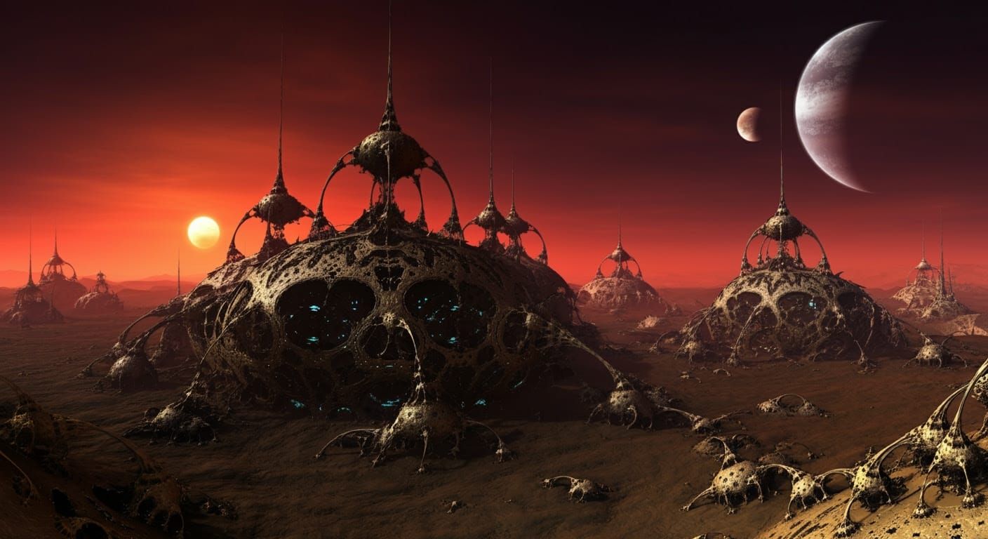 Alien Colony at Crimson Double Sunset