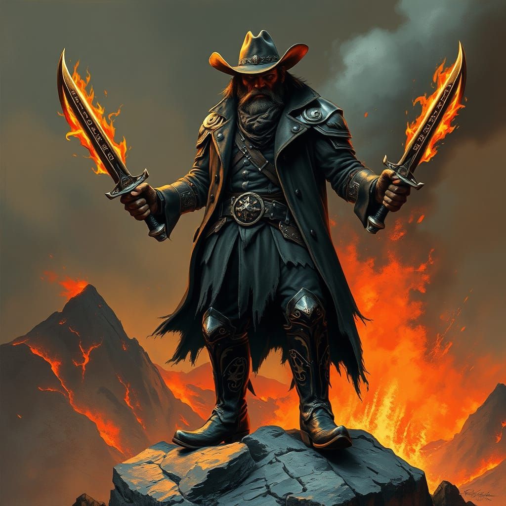 Gritty Dark Fantasy Warrior in Wolf Armor and Cowboy Gear