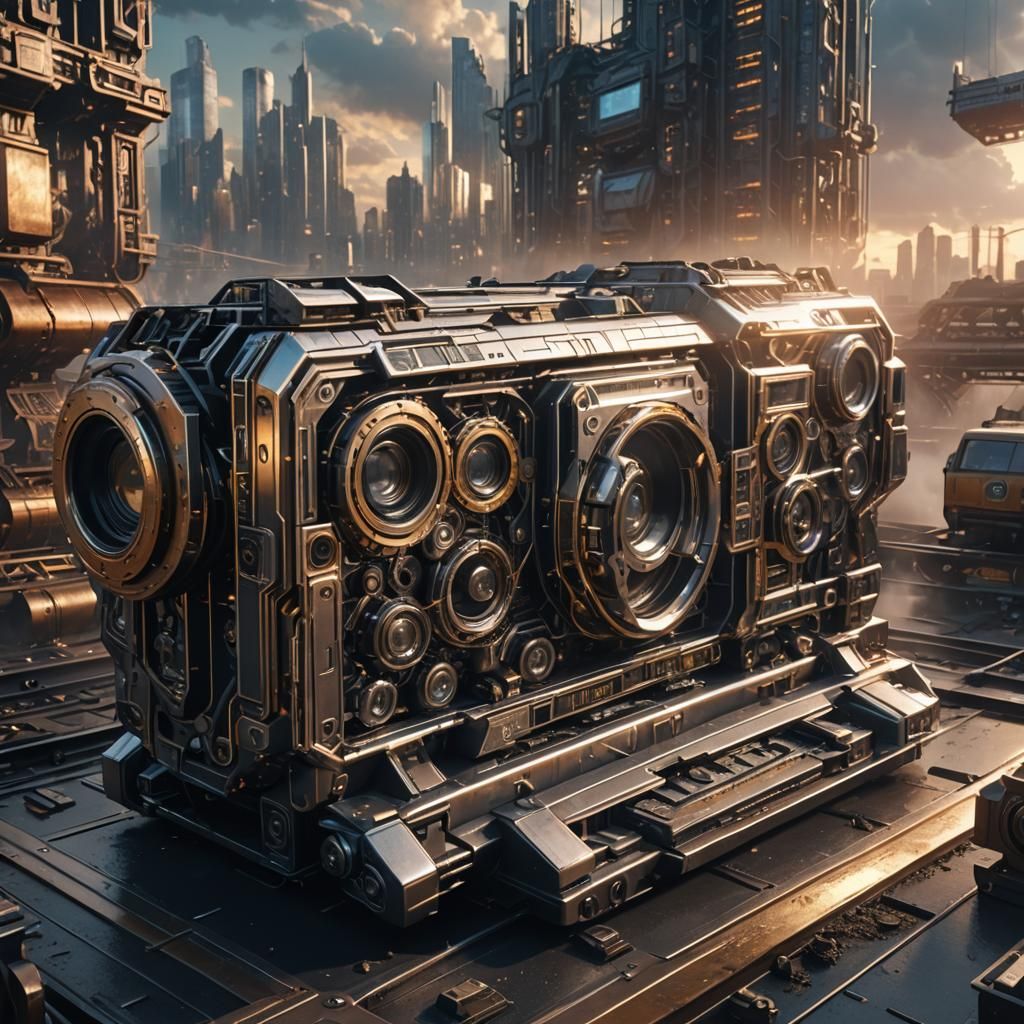 Surreal Mega Cassette Recorder Transports Futuristic City