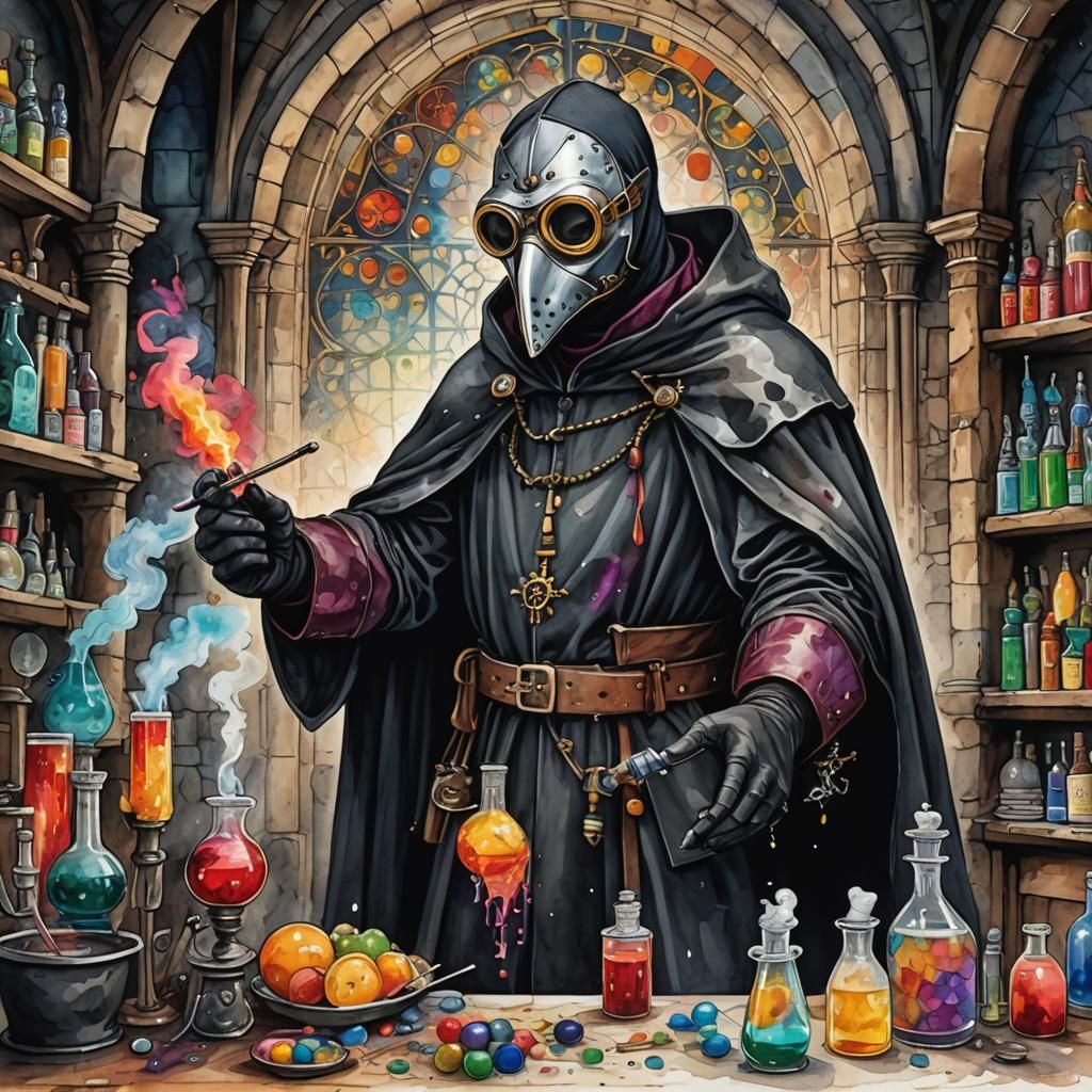 Medieval Pest Doctor in Dark Lair