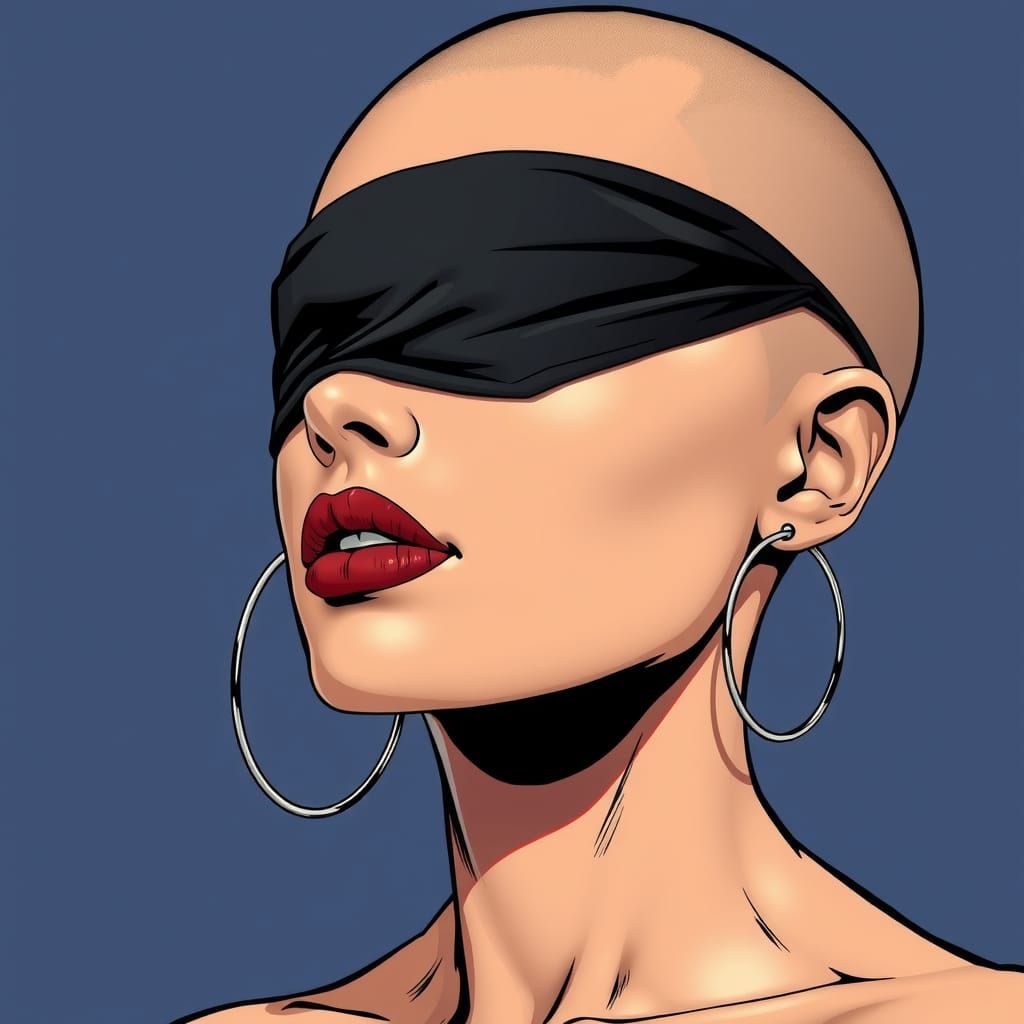 Striking Woman with Blindfold in Comic Book Style