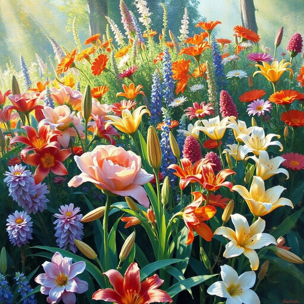 Colorful Lily Garden in Impressionist Style