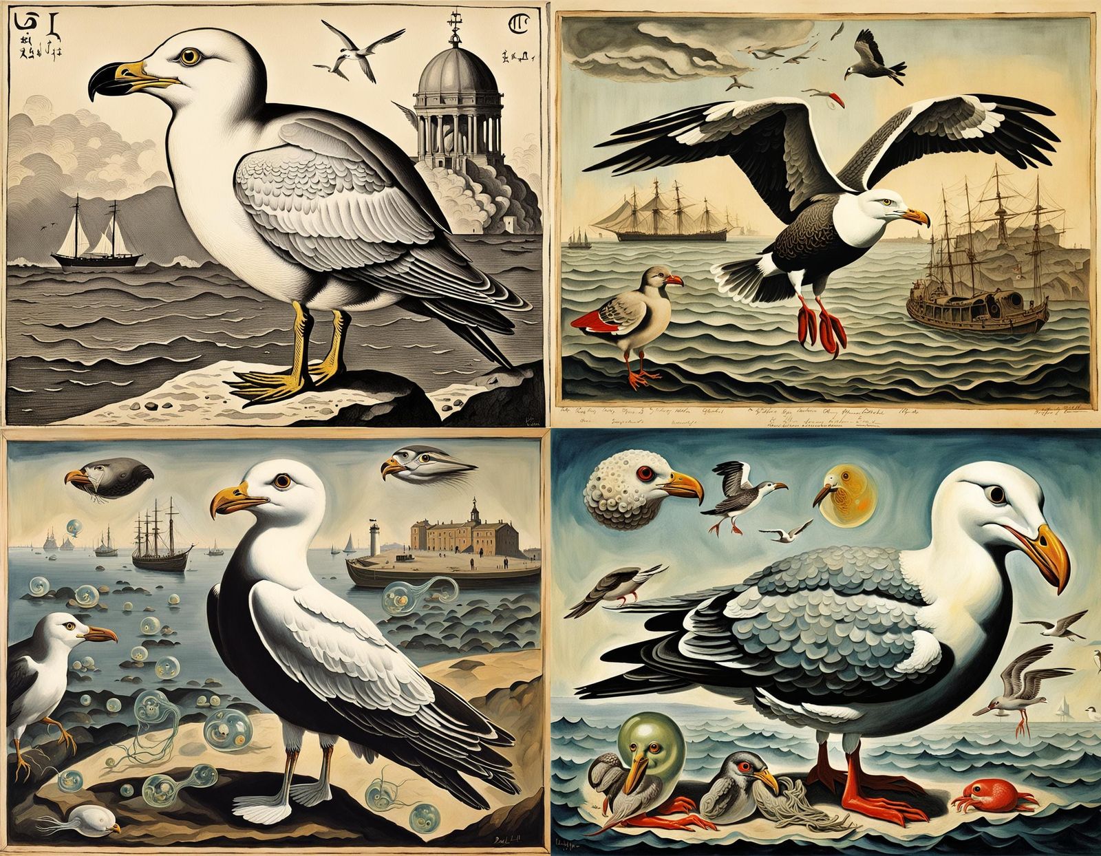 Distorted Seabird Mutant in Grotesque 1940s Style