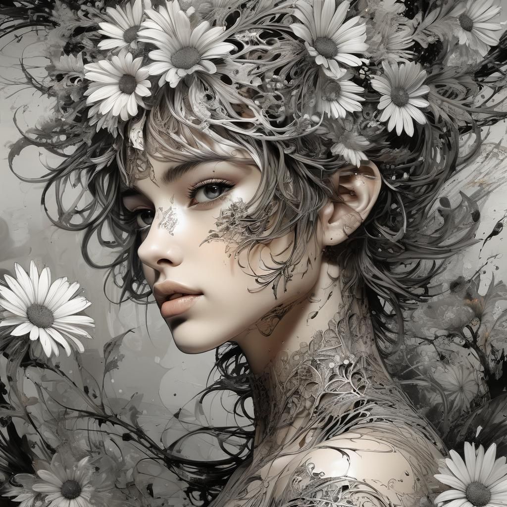 Vibrant Fractal Florals in Intricate Brushstrokes