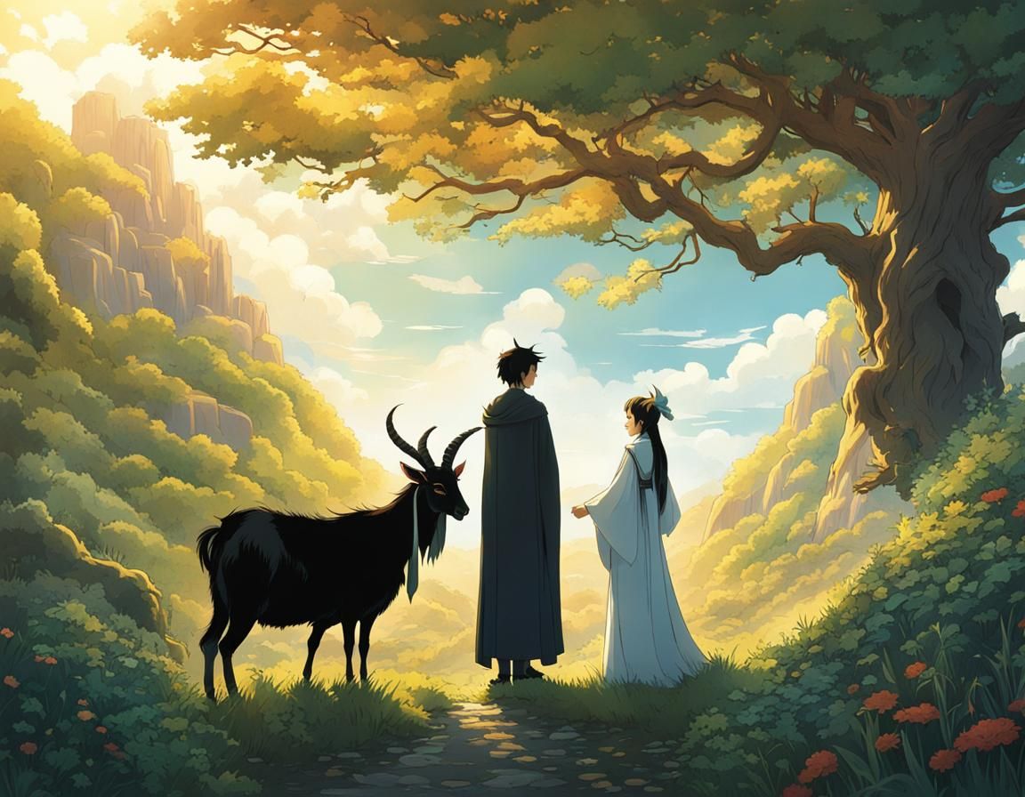 Regal Goat Surrounded by Elaborate Royalty in Whimsical Stud...