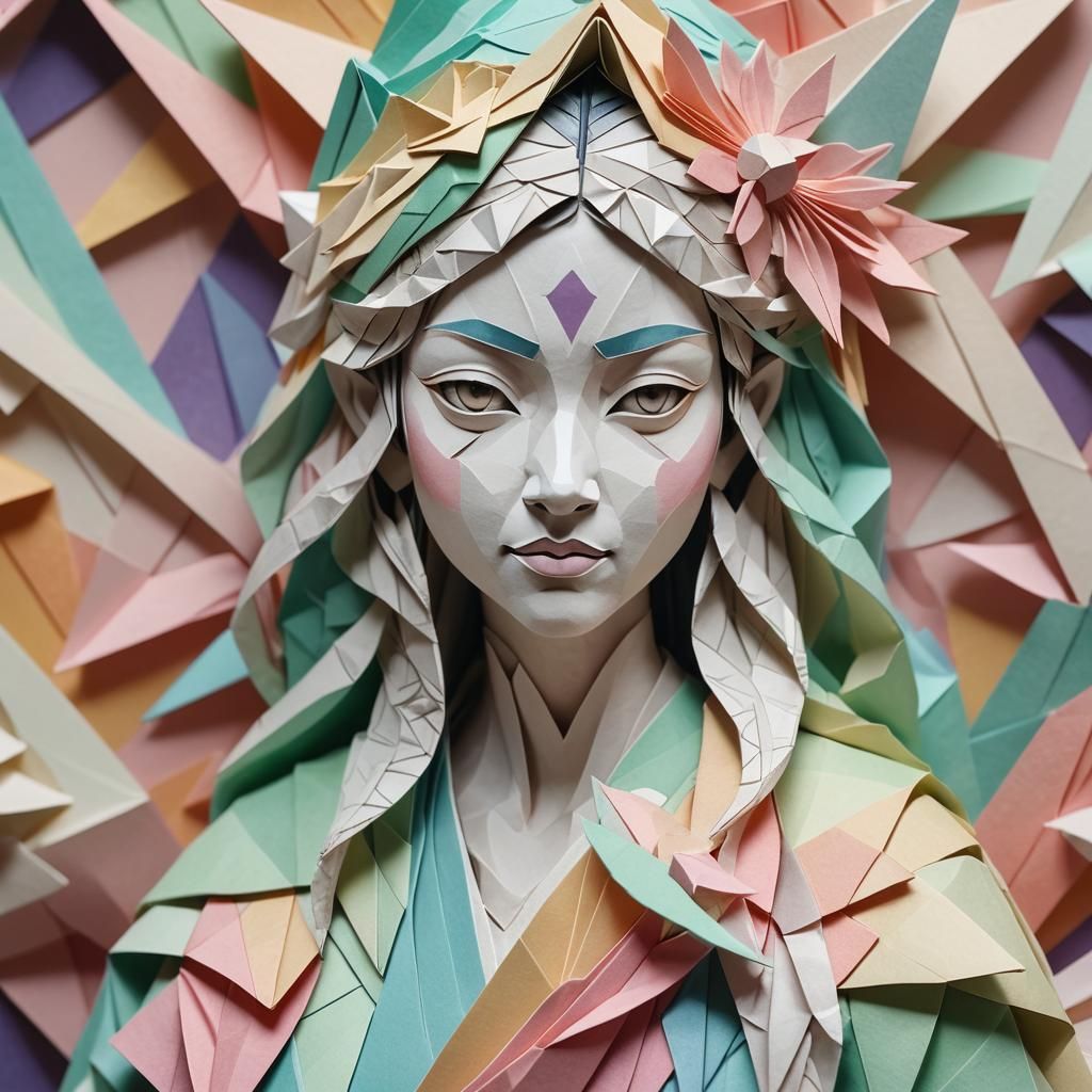 Serenely Focused Origami Goddess in Earthy Tones