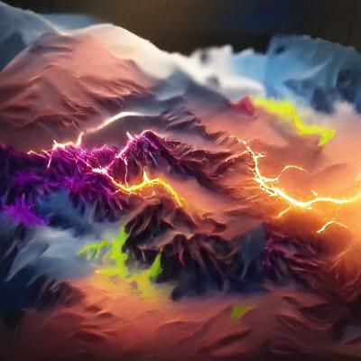 Vibrant Mountains Amidst Turbulent Skies in Expressionist St...