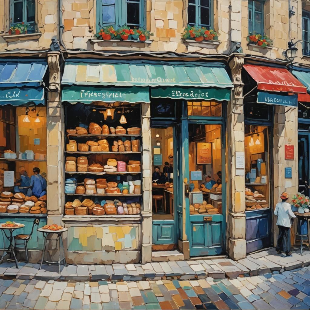 Vibrant French Bakery in Neo-Expressionist Oil Painting
