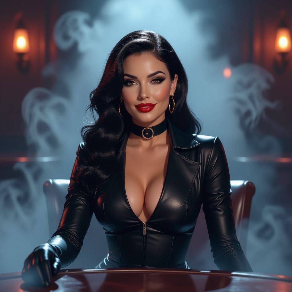 Raven-Haired Woman in Smoky Noir Jazz Club