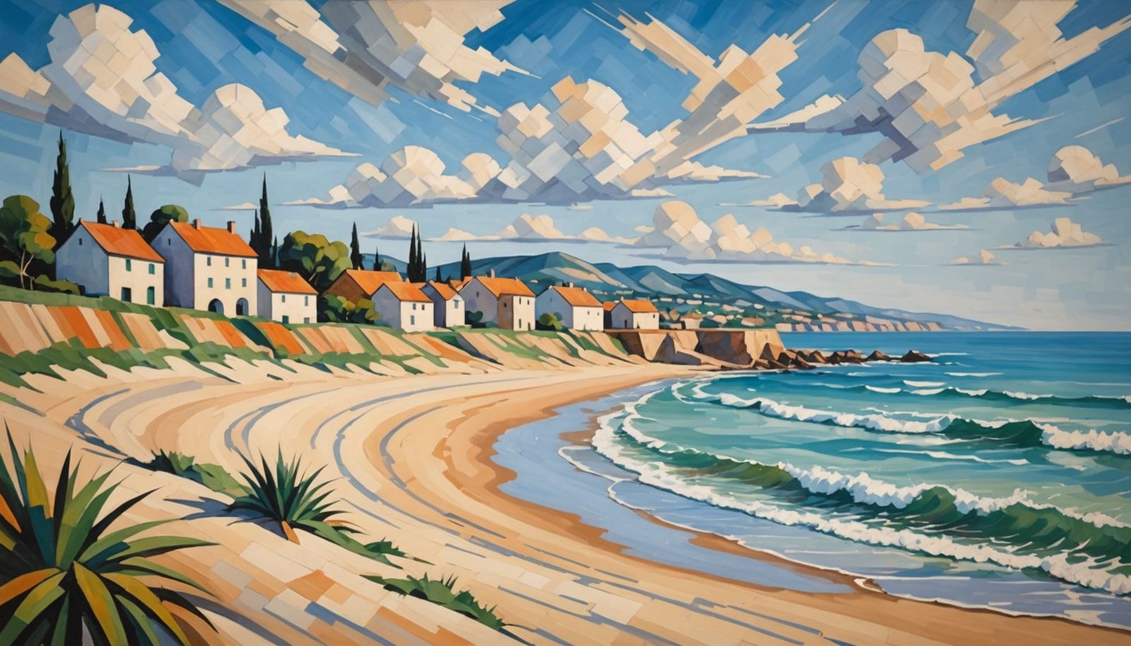 Harmonious Cubist Impressionist Beach Scene