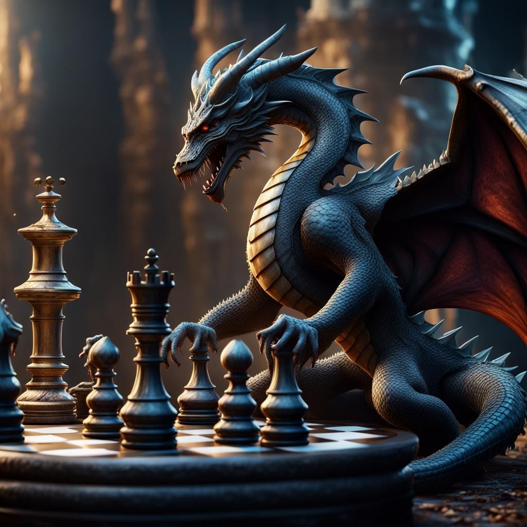 Surreal Fantasy Creatures Engage in a Mysterious Chess Match