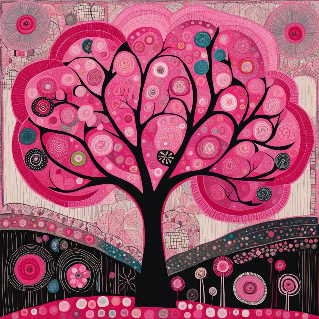 Vibrant Art Brut Blooming Tree